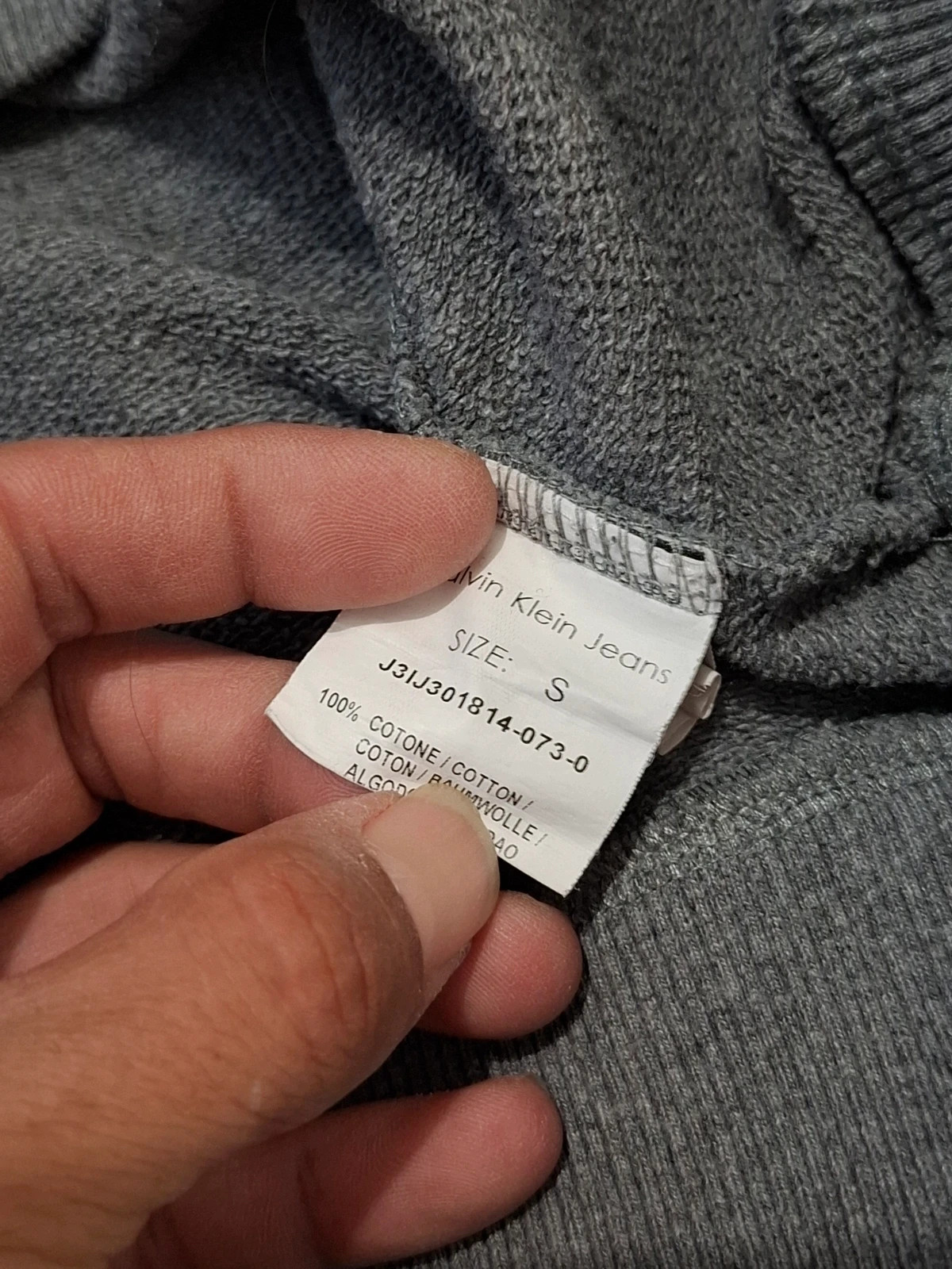 Sweat à Capuche / Hoodie Gris Chiné "Calvin Klein Jeans" Grand Logo T.S / S – Calvin Klein Jeans – taille S 5