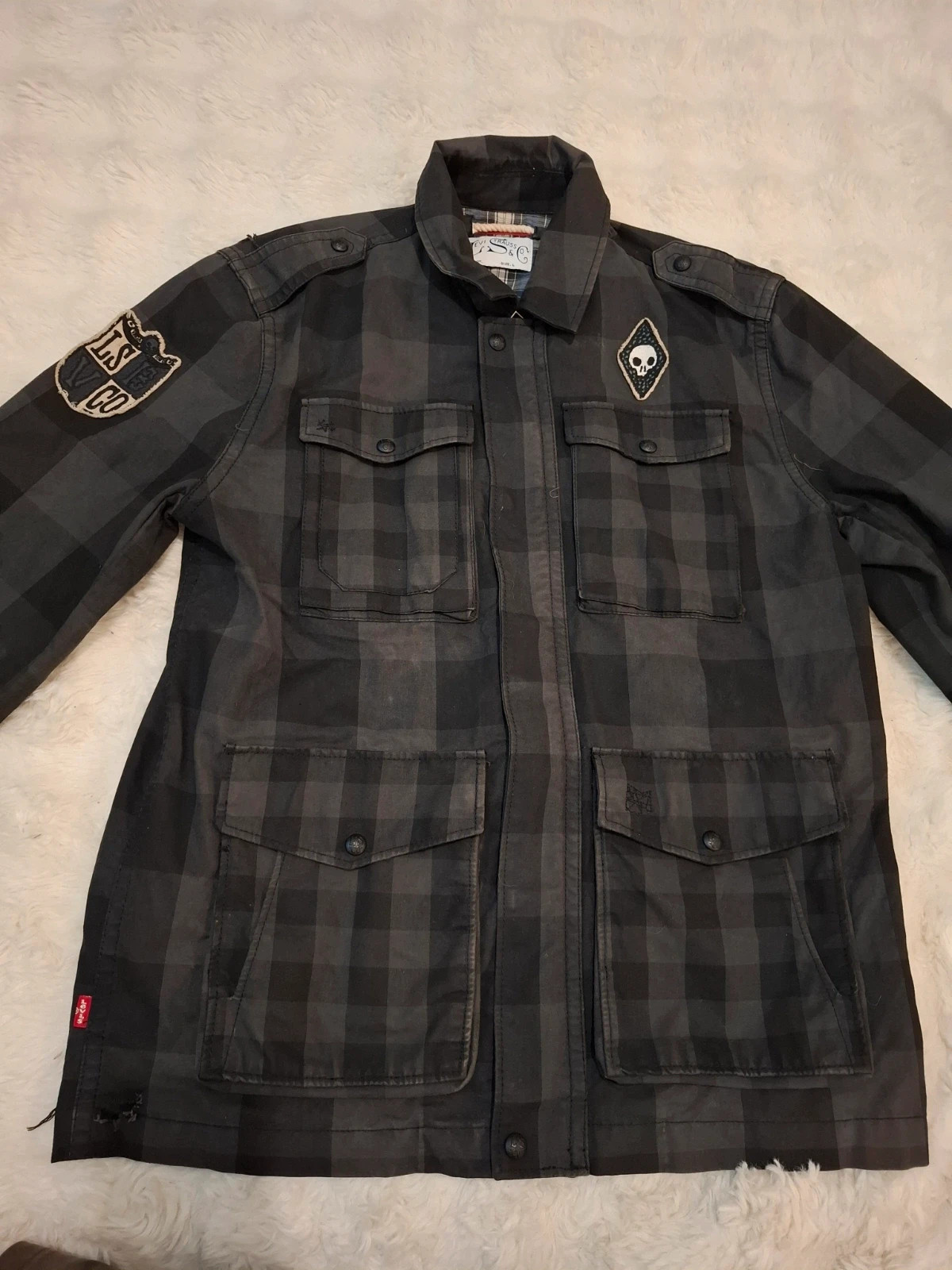 Surchemise / Veste à Carreaux "Levi's" Noir et Gris T.L (Défauts) – Levi Strauss & Co. – taille L 5