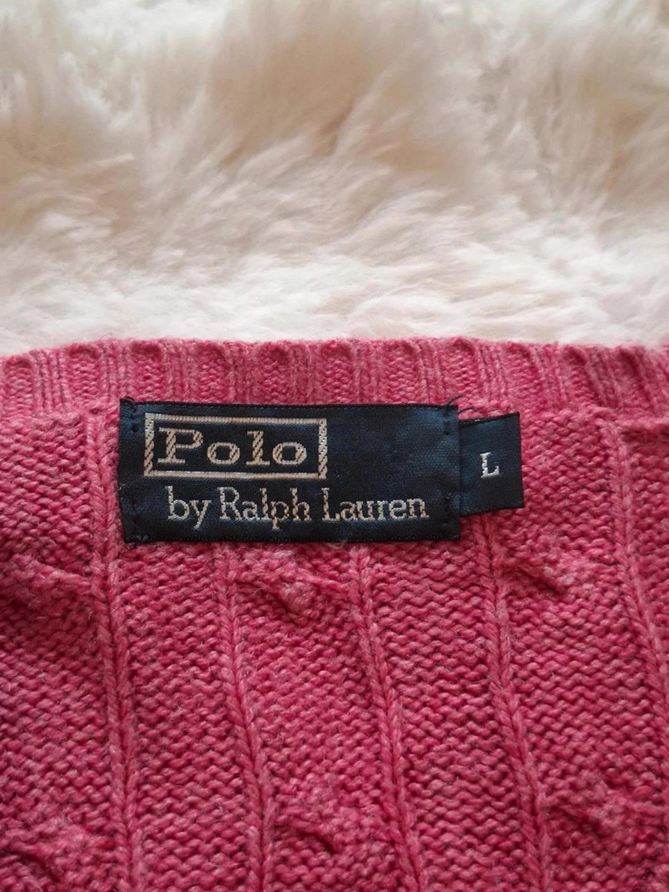 Pull Tressé en Maille Polo Ralph Lauren Saumon Rose T.S (36) – Polo Ralph Lauren – taille L / 40 / 12 5