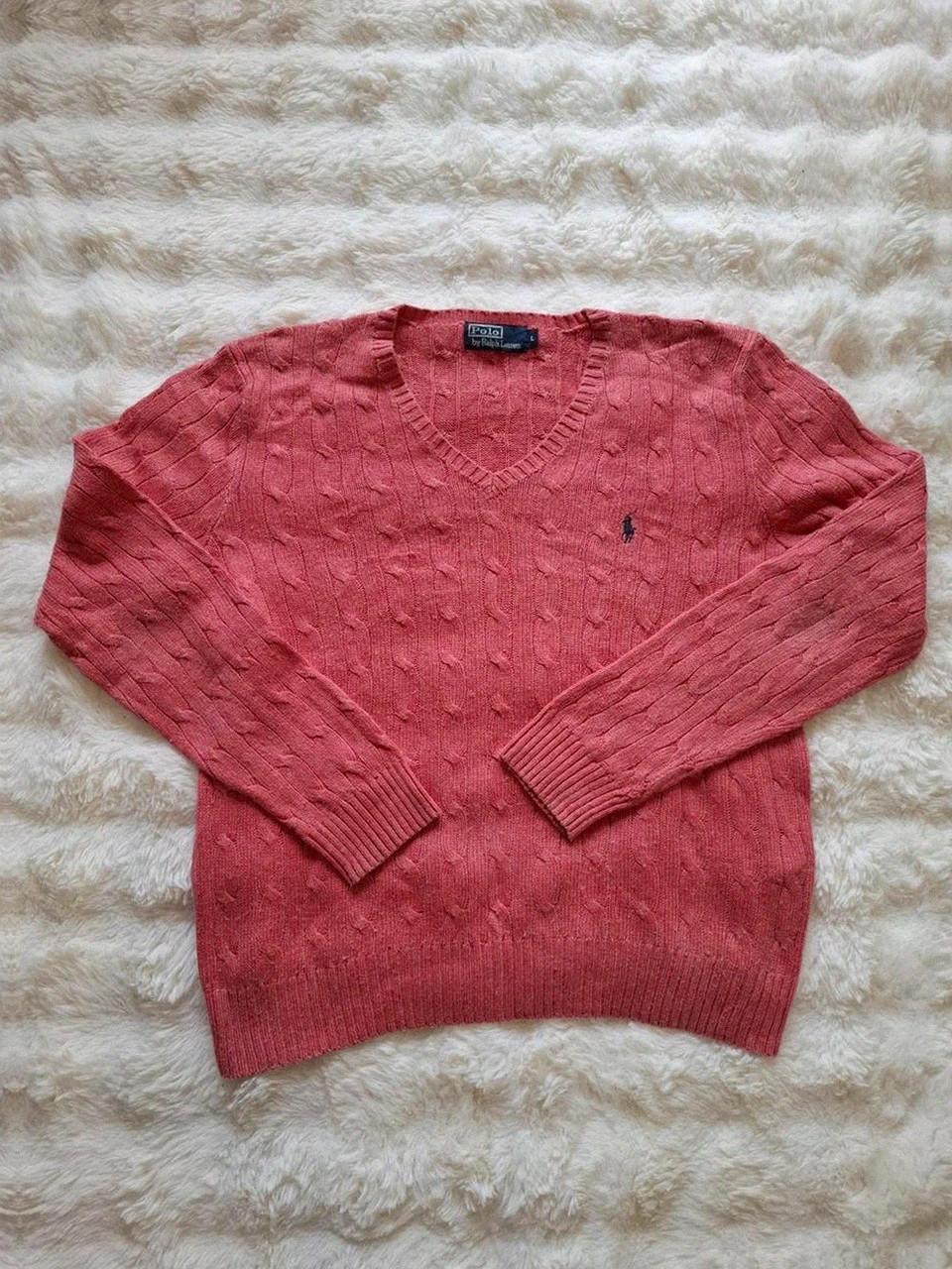 Pull Tressé en Maille Polo Ralph Lauren Saumon Rose T.S (36)