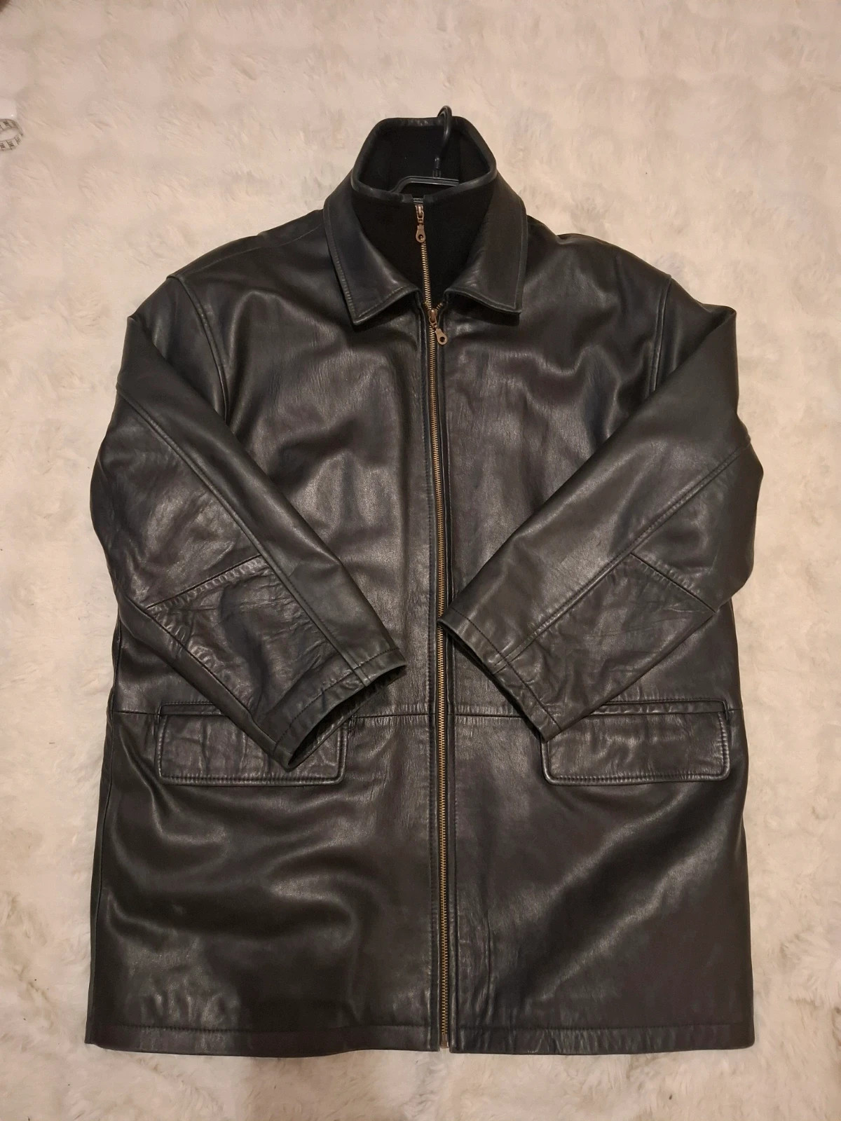 Longue Veste / Manteau en Cuir Noir "De Fursac" T.L/XL – De Fursac – taille XL 2