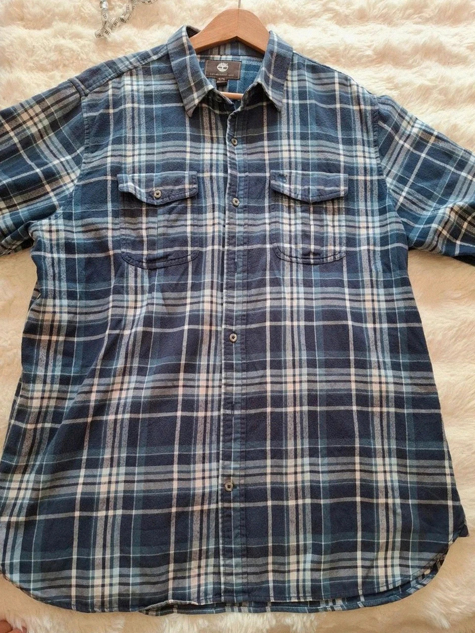 Chemise Manches Longues Flanelle Timberland (Regular Fit) - Carreaux Bleus & Blancs - Taille XL – Timberland – taille XL 2
