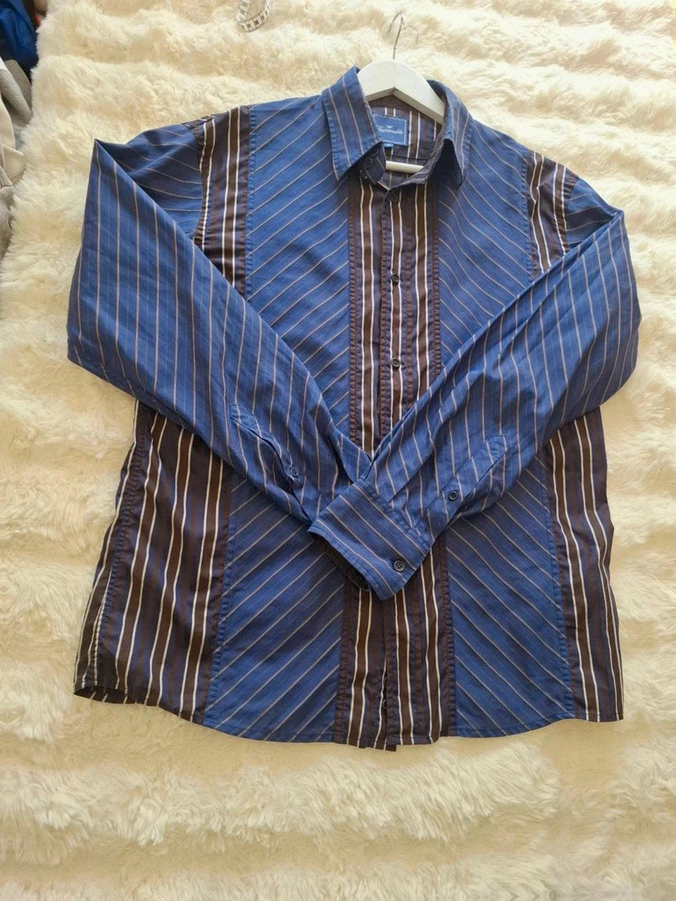 Chemise Rétro Manches Longues Façonnable - Rayée Bleu, Marron & Blanc - Taille M – Façonnable – taille M 2