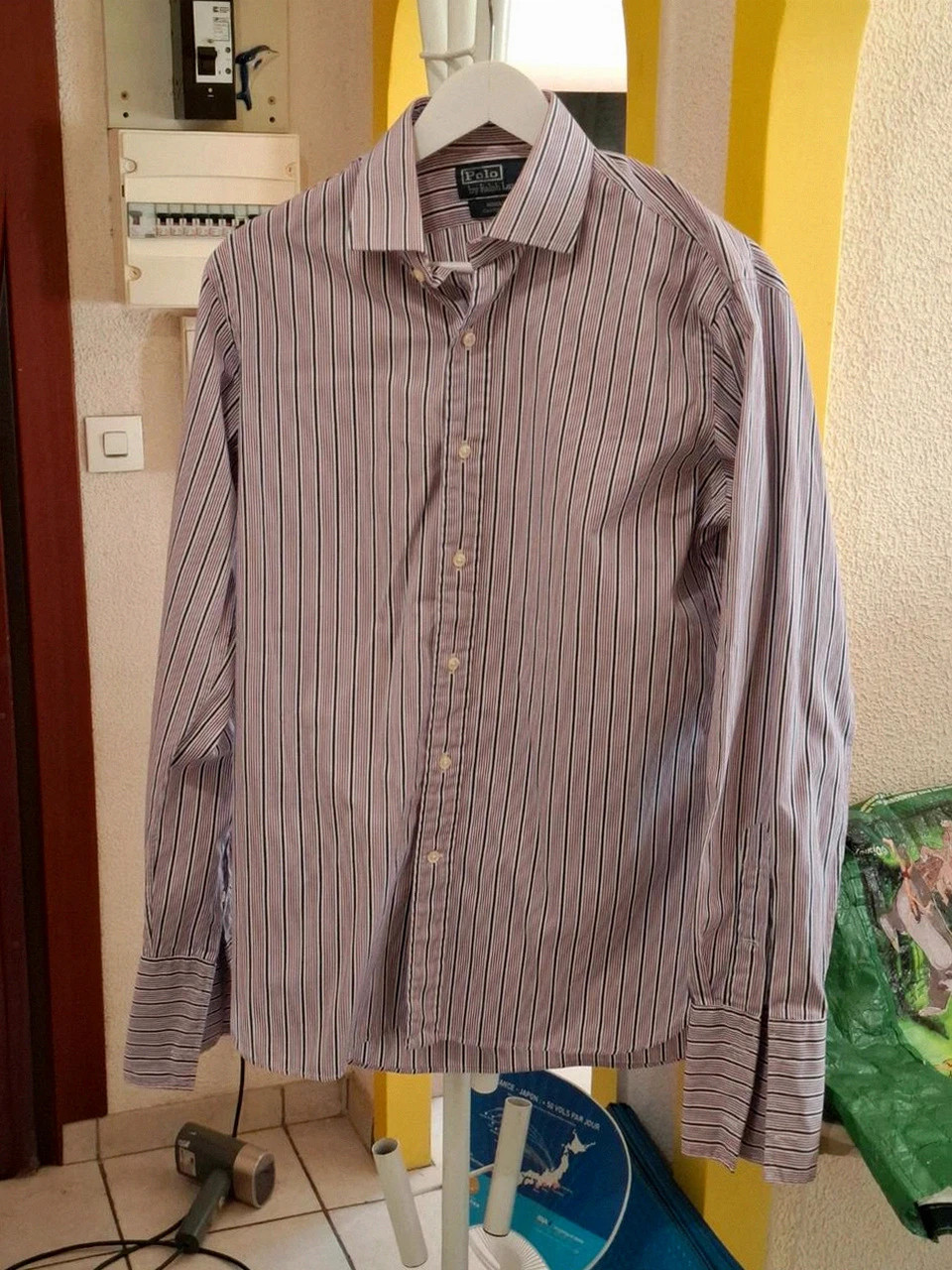 Chemise Ralph Lauren Manches Longues - Rayée Violet, Blanc & Bleu Marine - Taille 15 / 38