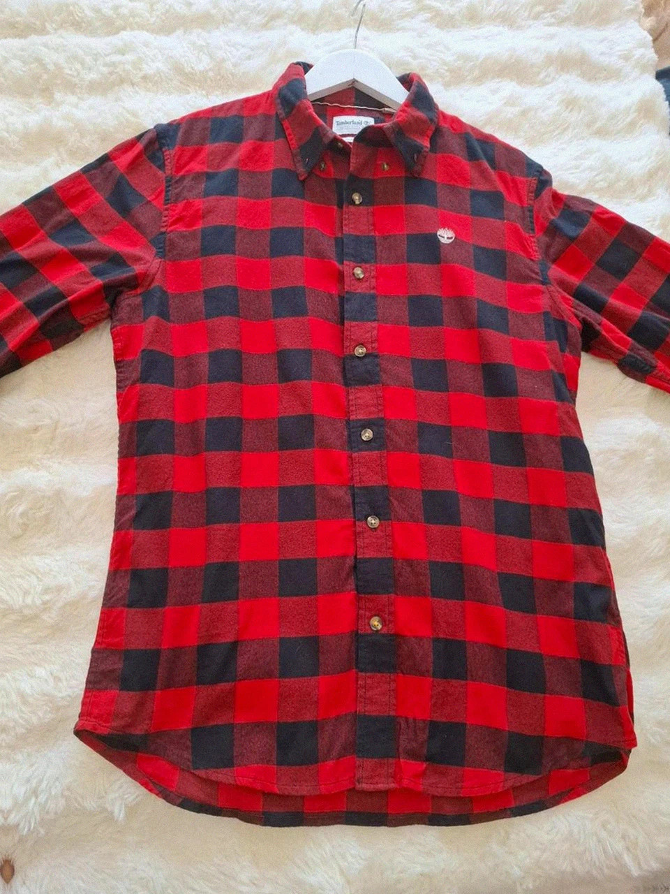Chemise Manches Longues Flanelle Rouge & Noir Timberland (Slim Fit) - À Carreaux - Taille S / P – Timberland – taille S 2