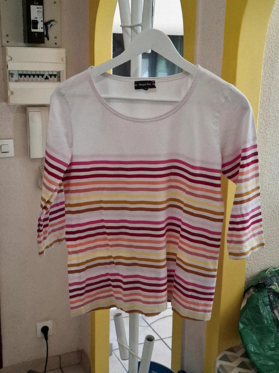 T-Shirt Armor-Lux Manches 3/4 - Multicolore Rayé (Rose, Moutarde, Bordeaux) - Taille 2 – Armor-Lux – taille M / 38 / 10 2