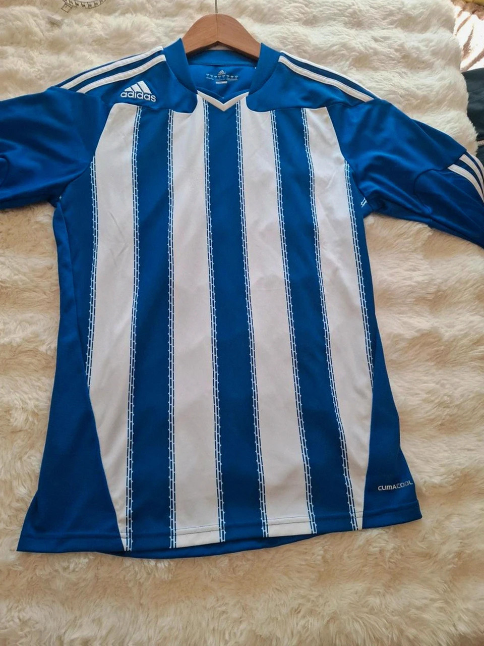 T-shirt / Maillot de foot Adidas ClimaCool Manche longue - Blanc & Bleu - Taille S