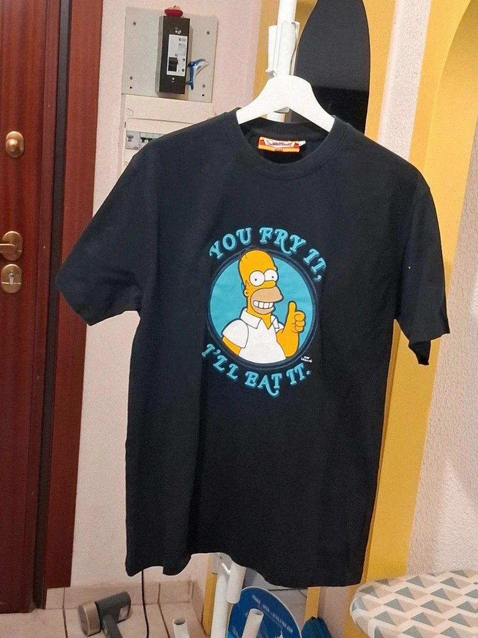 T-shirt Noir Vintage The Simpsons "You Fry It, I'll Eat It" - Collection 2007 - Taille L – The Simpsons – taille L 2