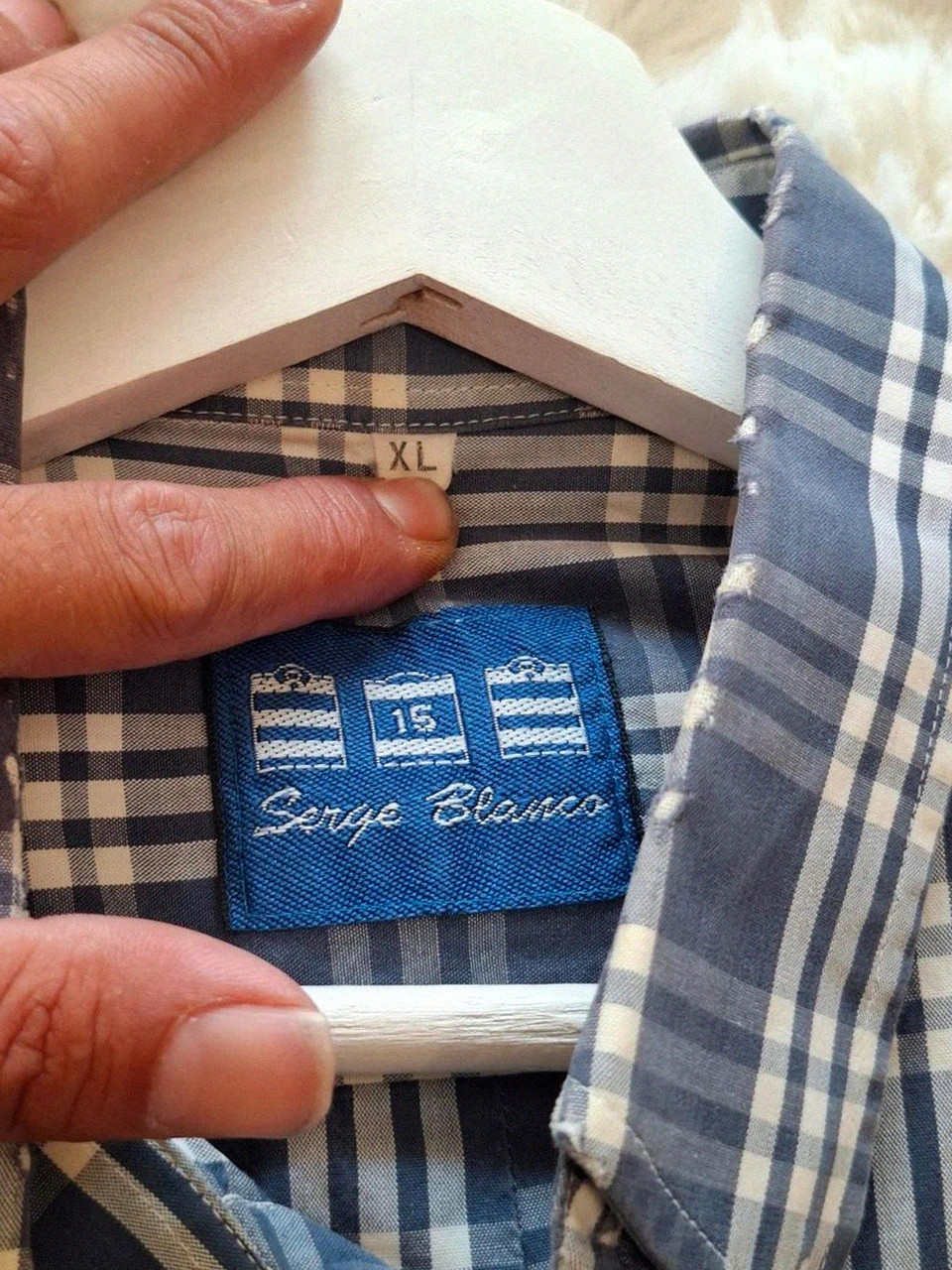 Chemise à Carreaux Vintage Serge Blanco - Made in France - Blanc & Bleu - Taille XL – Serge Blanco – taille XL 4