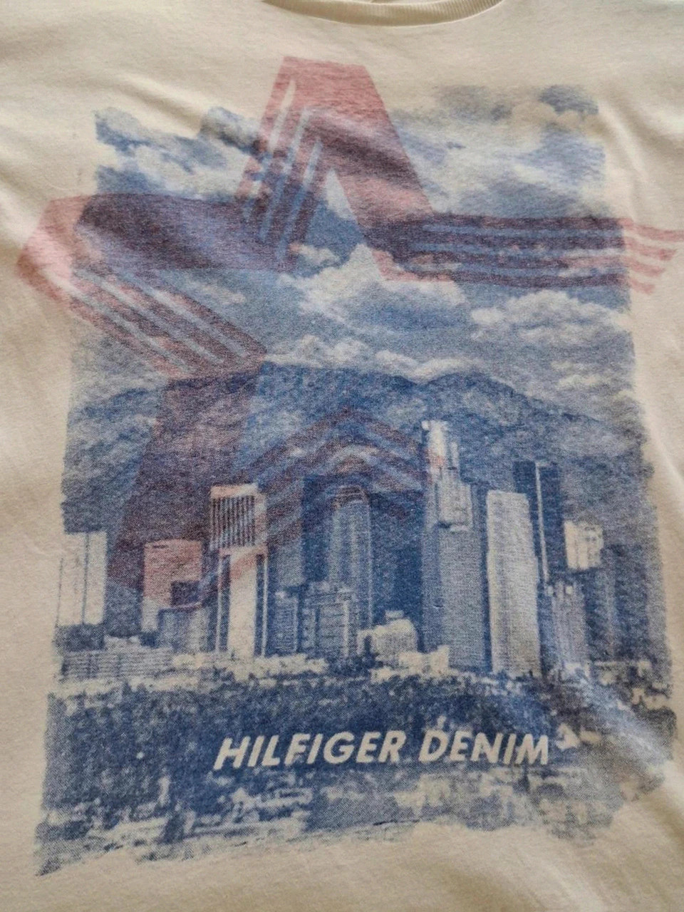 T-shirt Blanc Imprimé Hilfiger Denim - Skyline & Étoile - Manches courtes - Taille S – Tommy Hilfiger – taille S 3
