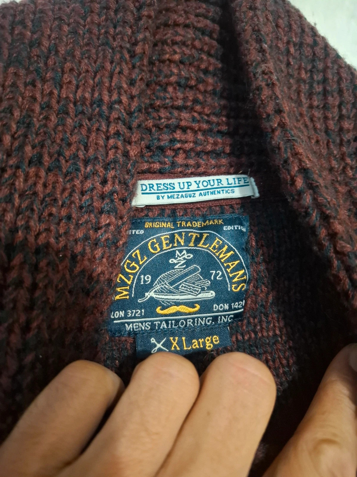 Pull / Pull-over Rétro Vintage Col Châle & Brides Bordées Bordeaux/Noir Mezaguz T.XXL – MZGZ – taille XXL 2