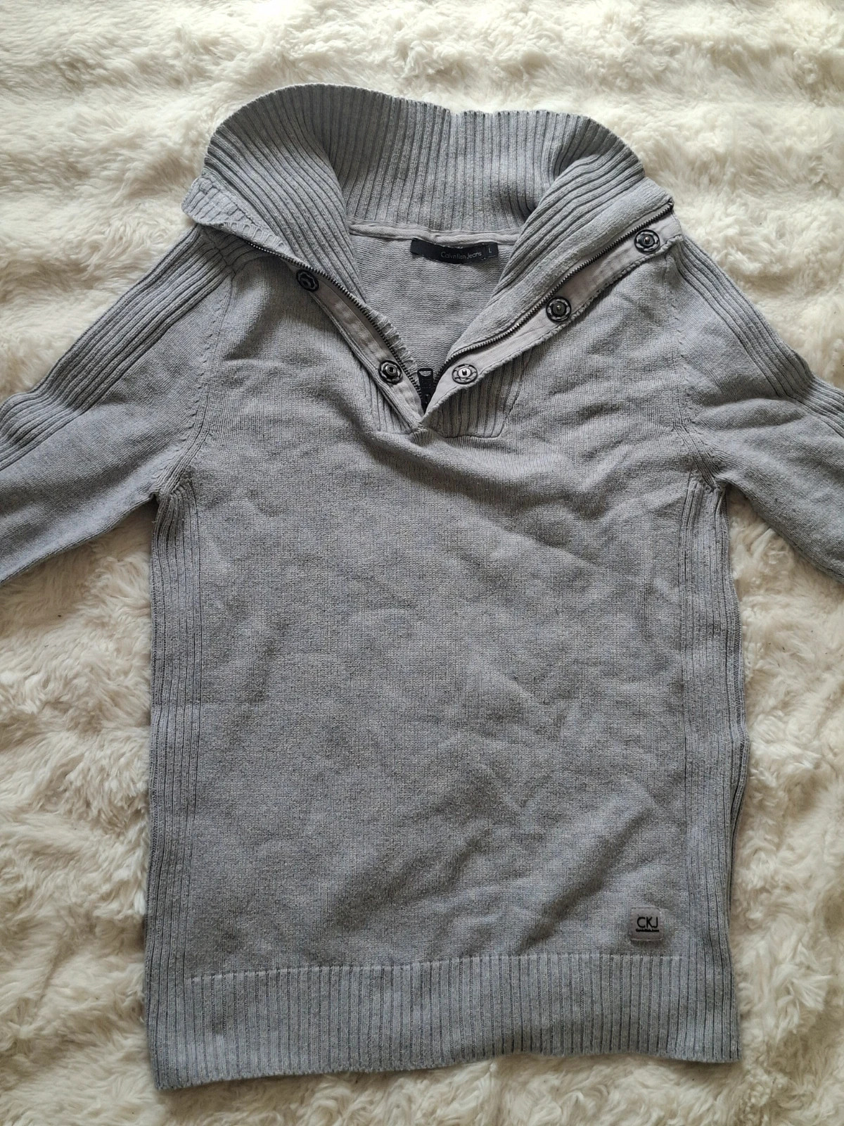 Pull / Pull-over Zippé Col Montant Calvin Klein Jeans Gris 100% Coton T.L / L – Calvin Klein Jeans – taille L 2