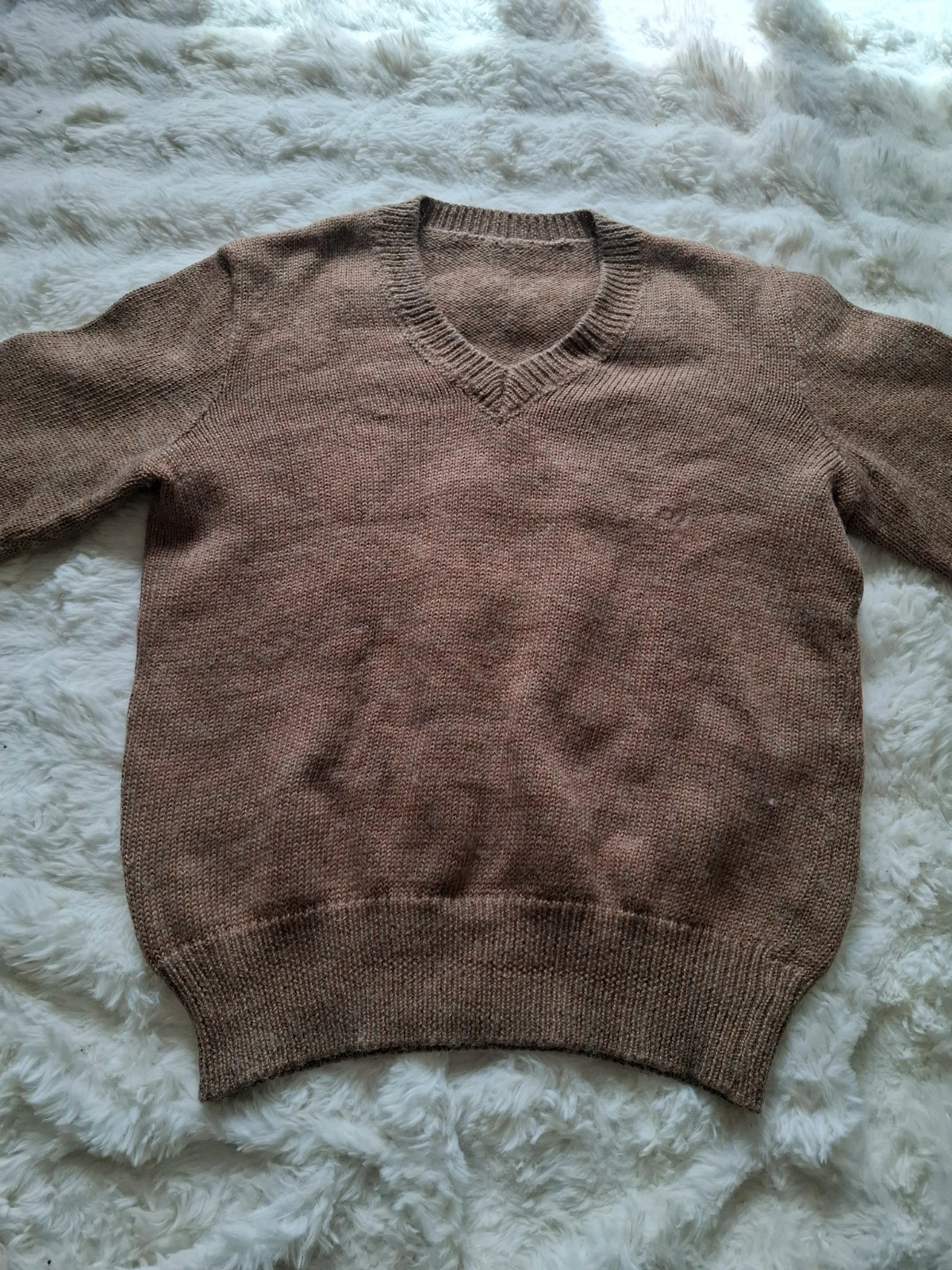 Pull Rétro Vintage Années 80-90 / Pull-over Maille Col V Marron Chiné T.L / L – Vintage – taille L 2