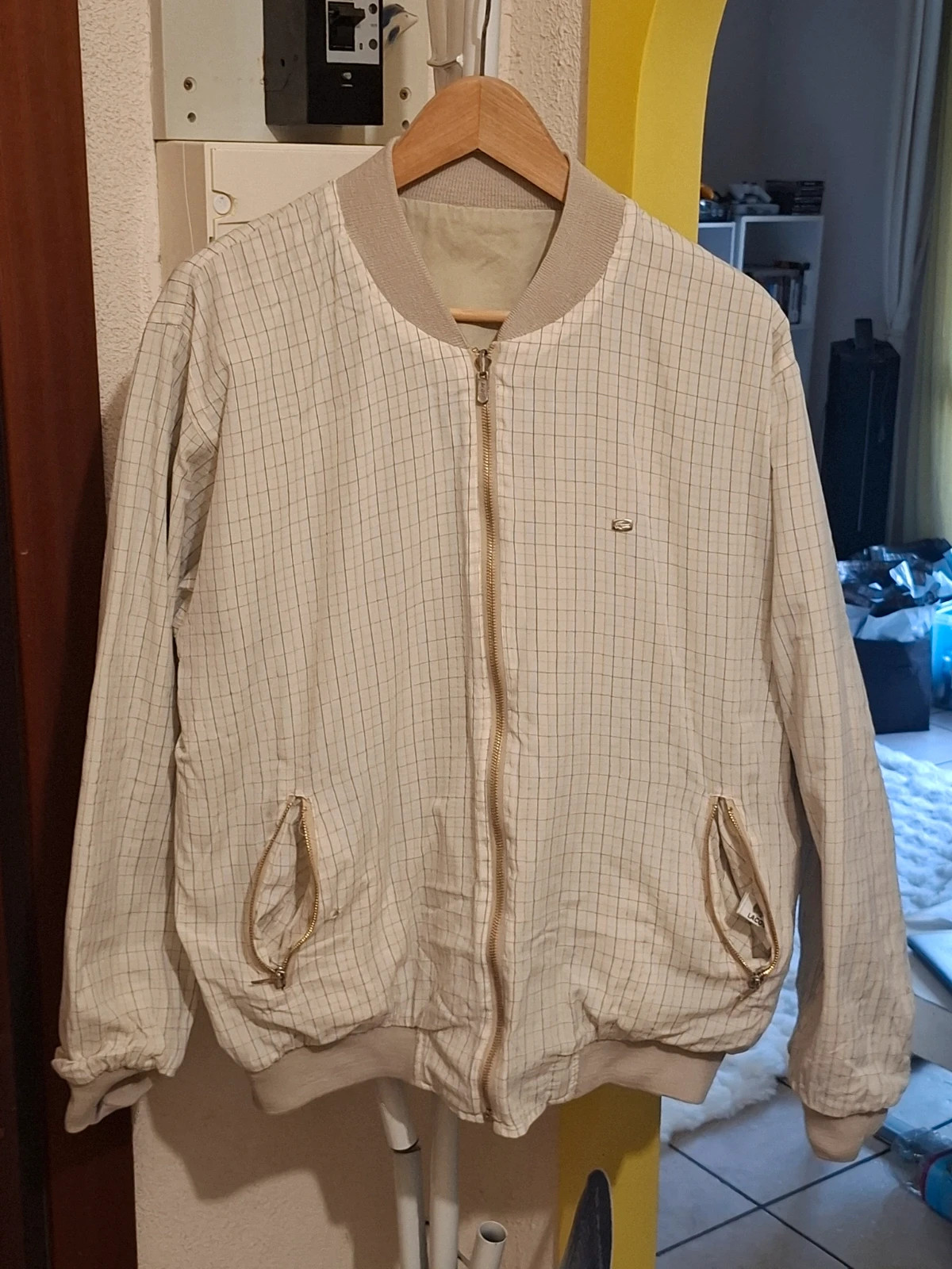 Bomber Réversible Rétro Vintage / Blouson Zippé Beige & Carreaux Lacoste T.XL / XL – Lacoste – taille XL 2