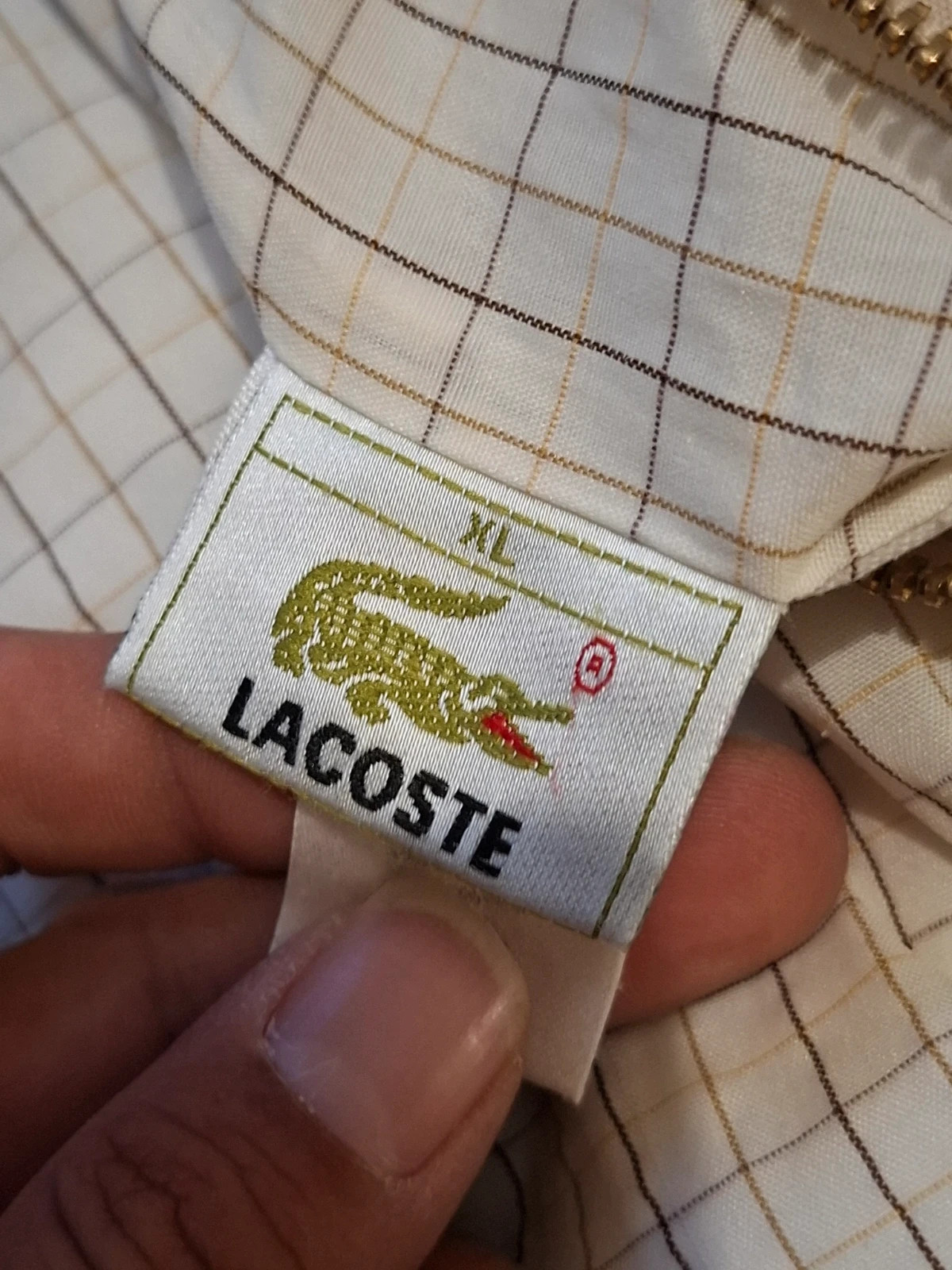 Bomber Réversible Rétro Vintage / Blouson Zippé Beige & Carreaux Lacoste T.XL / XL – Lacoste – taille XL 5