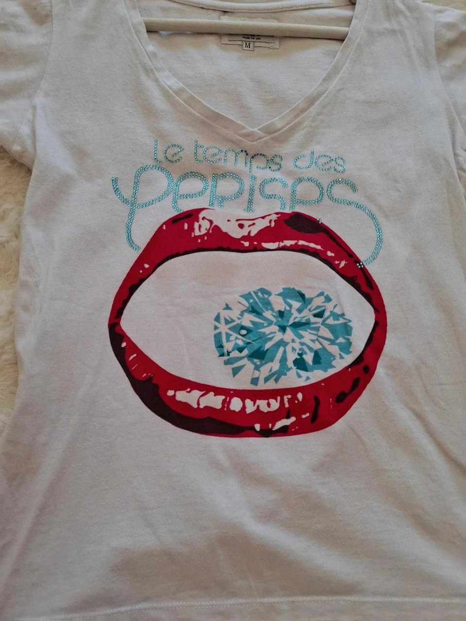 T-shirt Imprimé Lèvres & Diamant - Le Temps des Cerises - Blanc - Taille M – Le Temps des Cerises – taille M / 38 / 10 3