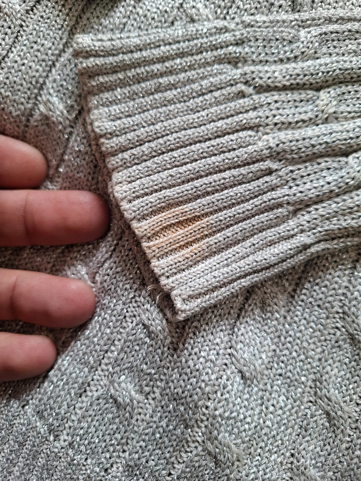 Pull Torsadé Rétro / Pull-over Col V Maille Scintillante Argentée Lauren Ralph Lauren T.L / L – Ralph Lauren – taille L / 40 / 12 3