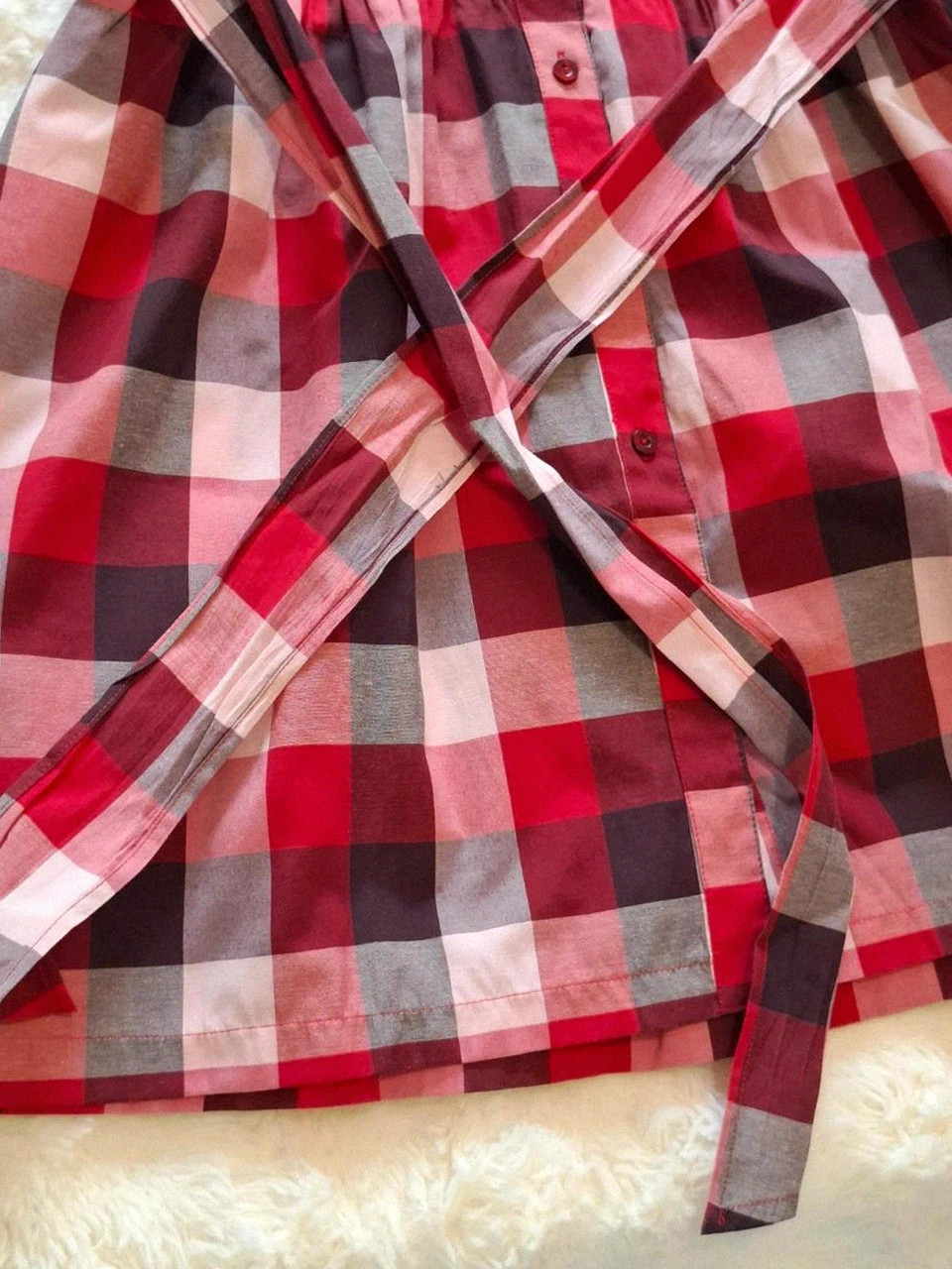 Robe à Carreaux Chemise Naf Naf - Rouge, Gris & Rose - Manches Courtes - Taille 38 – Naf Naf – taille M / 38 / 10 4