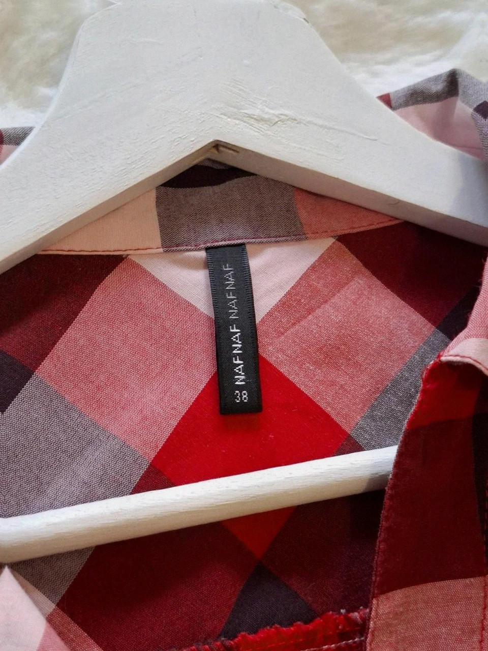Robe à Carreaux Chemise Naf Naf - Rouge, Gris & Rose - Manches Courtes - Taille 38 – Naf Naf – taille M / 38 / 10 3