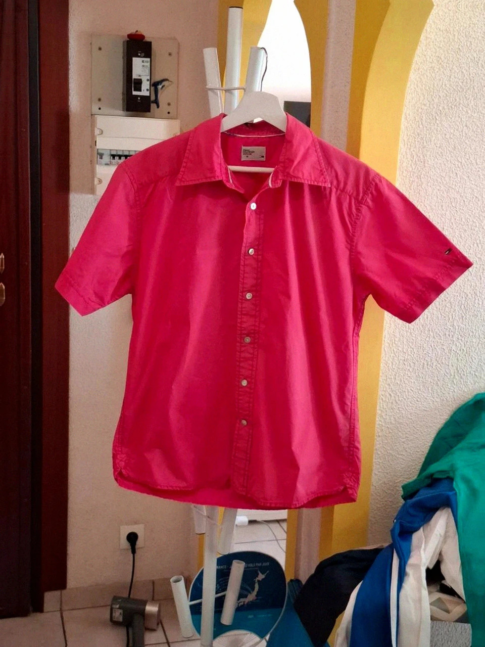 Chemise à Manches Courtes Rétro Tommy Hilfiger Denim - Rose Corail Vif - Taille M