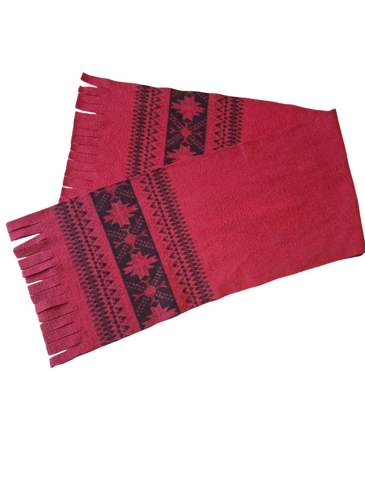 Écharpe vintage à motifs nordiques - Rouge bordeaux & Noir