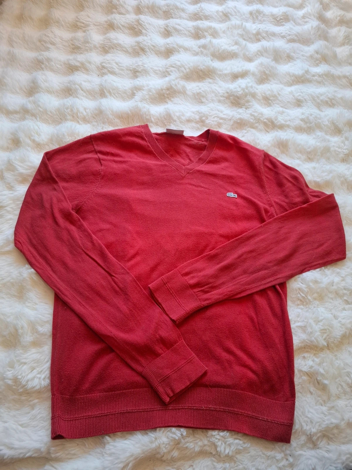 Pull léger Lacoste Rouge Col V Coton Cachemire T.2 / S-M