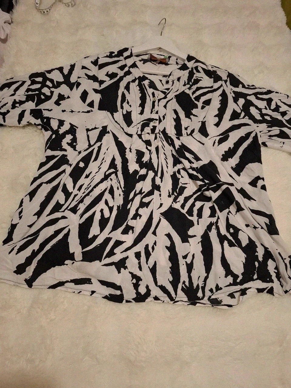 Léger Chemisier / Tunique Toscane - Imprimé Noir et Blanc - Manches 3/4 – Toscane – taille XL / 42 / 14 2