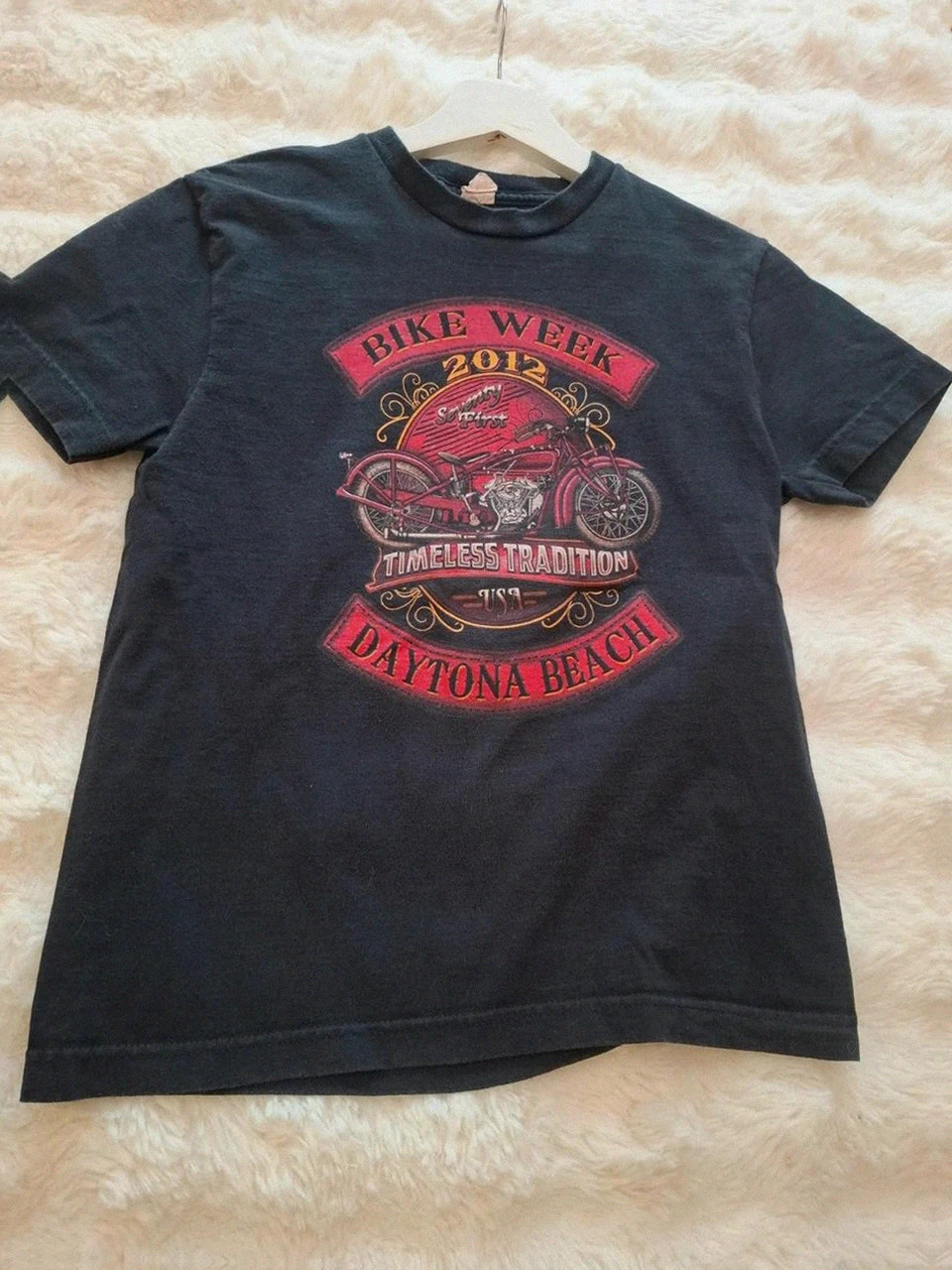 T-shirt Vintage Biker "Bike Week 2012 Daytona Beach" - Noir - Cintrée / Femme - Taille S