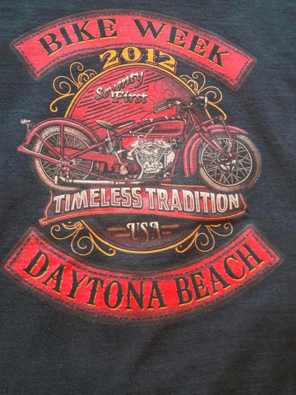 T-shirt Vintage Biker "Bike Week 2012 Daytona Beach" - Noir - Cintrée / Femme - Taille S – Vintage – taille M / 38 / 10 4