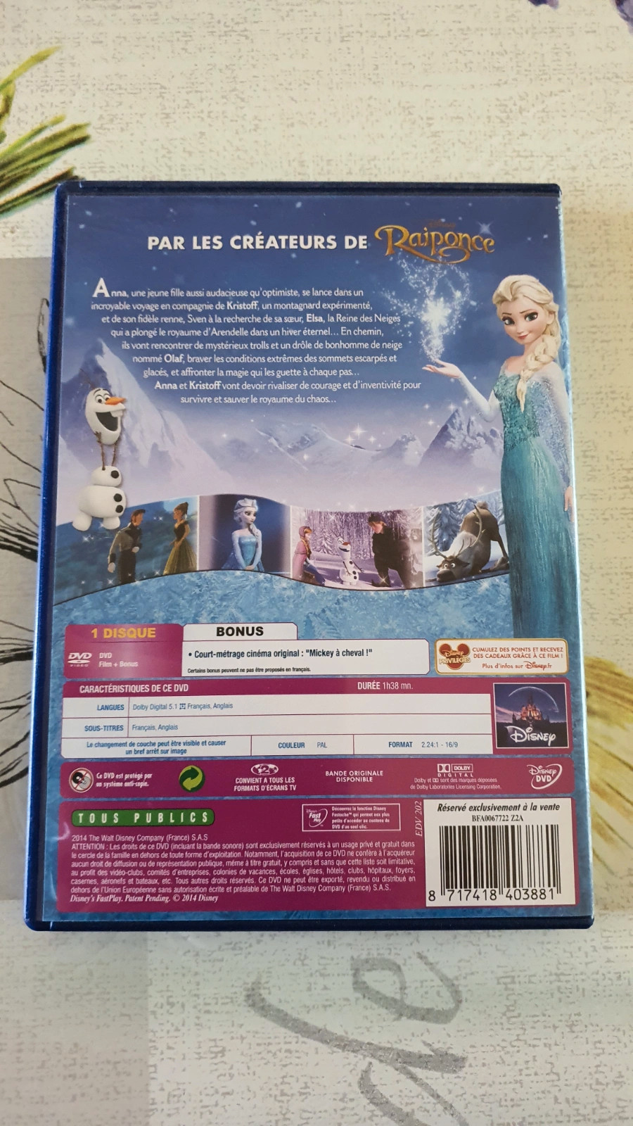 Dvd la reine des neiges – Disney – taille Taille unique 2
