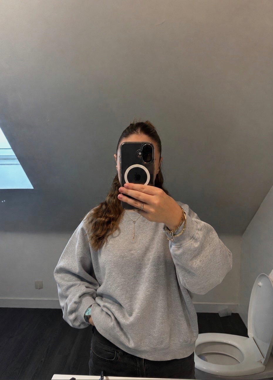 Sweat oversize gris chiné col rond