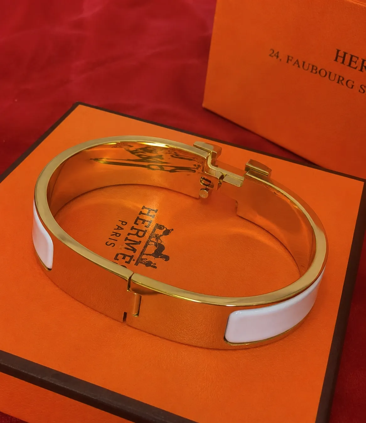 Hermès Bracelet Jonc Email Or Blanc 4