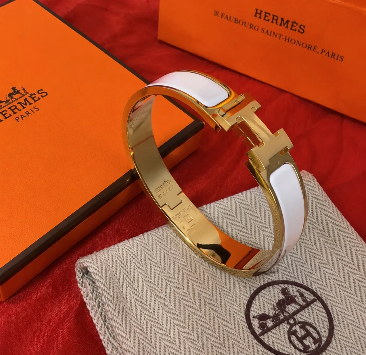 Hermès Bracelet Jonc Email Or Blanc 3