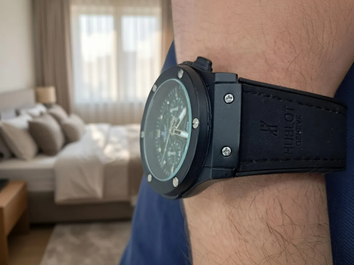 Montre chronographe noire cadran vert 3