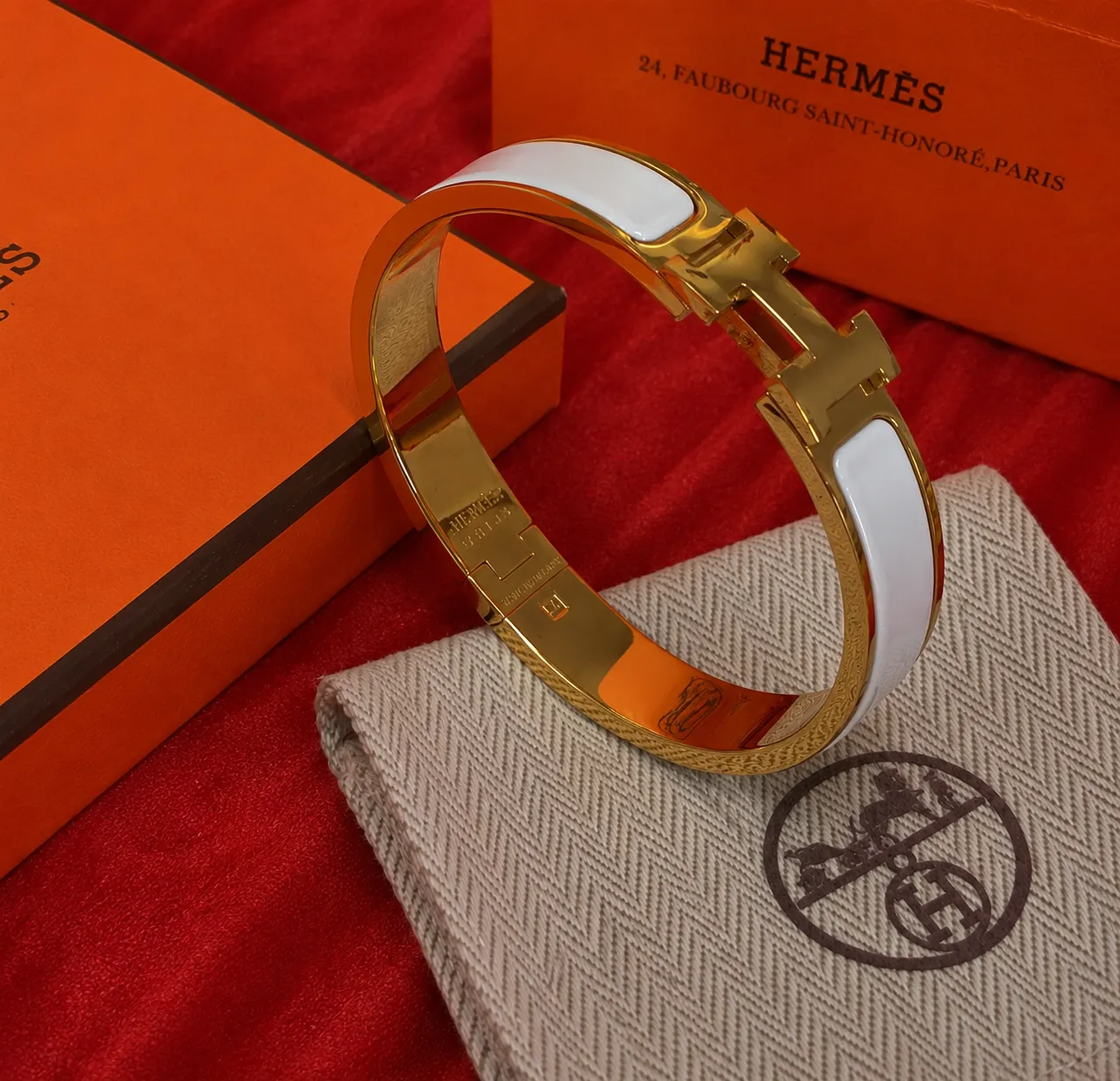 Hermès Bracelet Jonc Email Or Blanc
