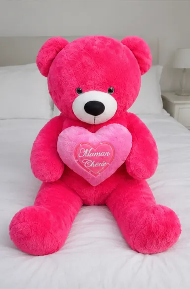 Rosafarbener Plüsch-Teddybär mit Herz 2