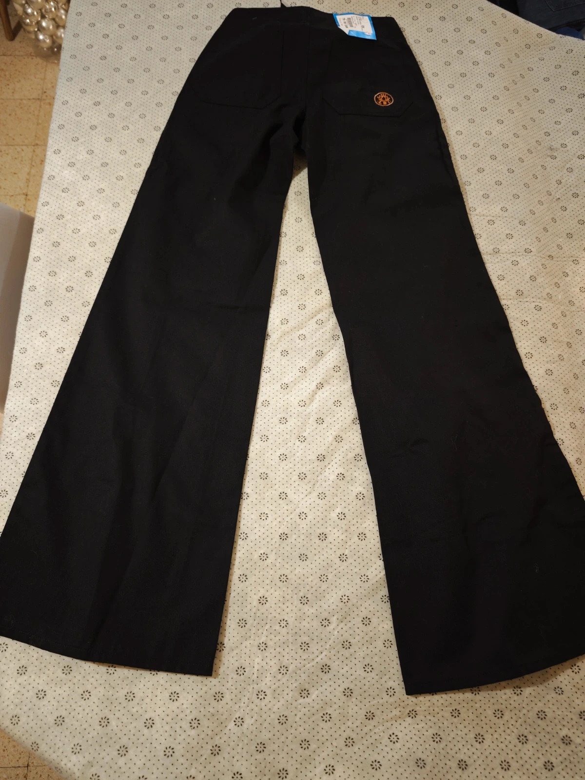 Pantalon évasé vintage Y2K noir zips métalliques neuf avec étiquette – Vintage Dressing – taille XXXS / 30 / 2 5