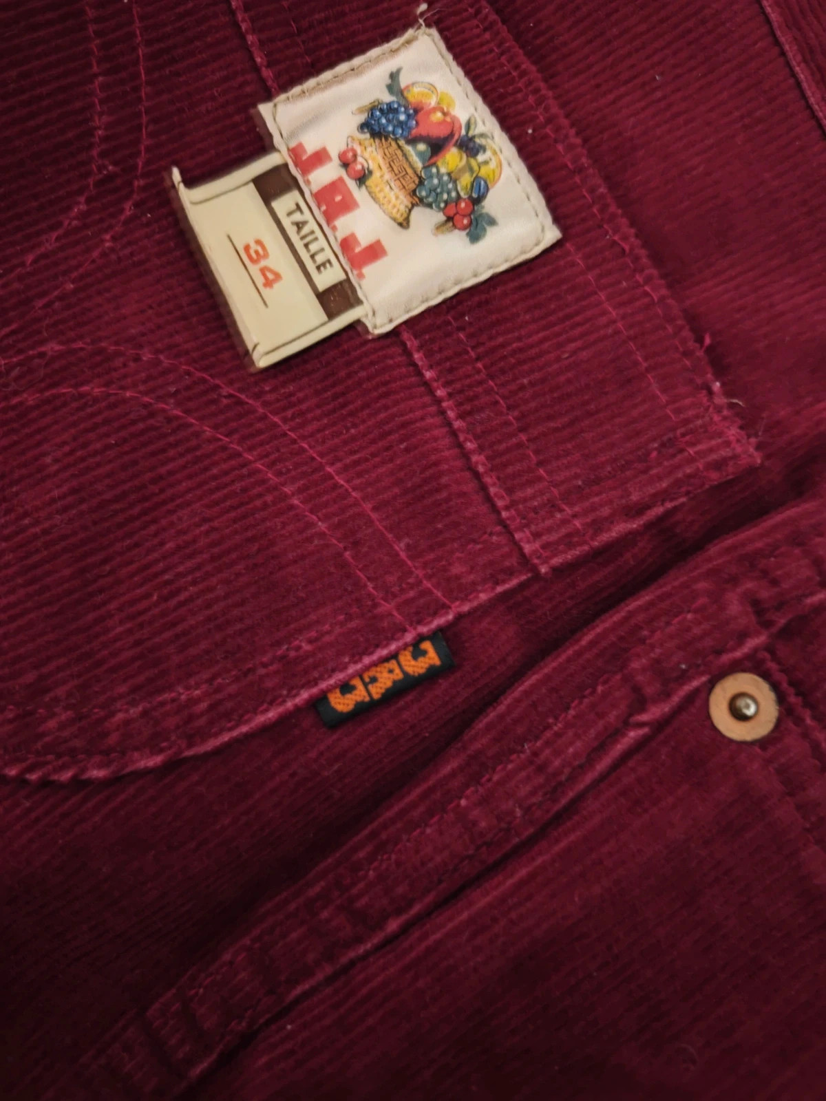 Pantalon velours bordeaux J.a.J. vintage collector patte d'éléphant Y2K – Vintage Dressing – taille XXXS / 30 / 2 5