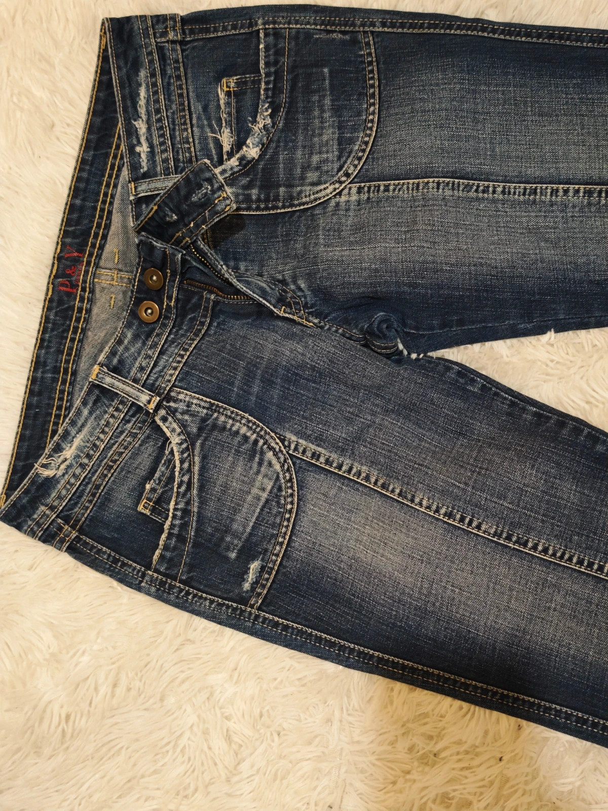 Jean femme vintage Y2K coupe très légèrement évasée effet destroy – P&Y – taille S / 36 / 8 3