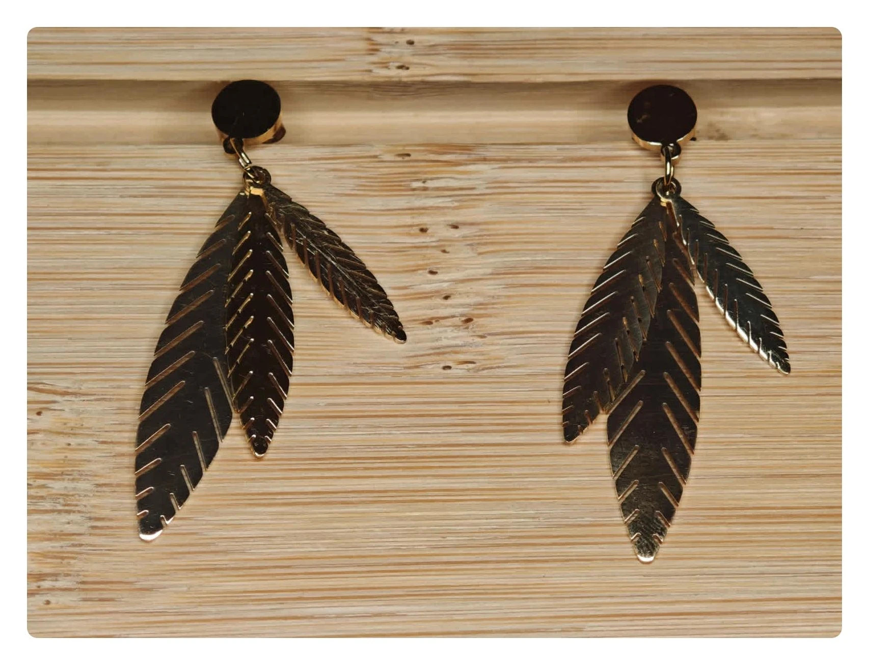 Boucles d'oreilles acier inoxydable doré plumes pendantes waterproof bohème femme 3