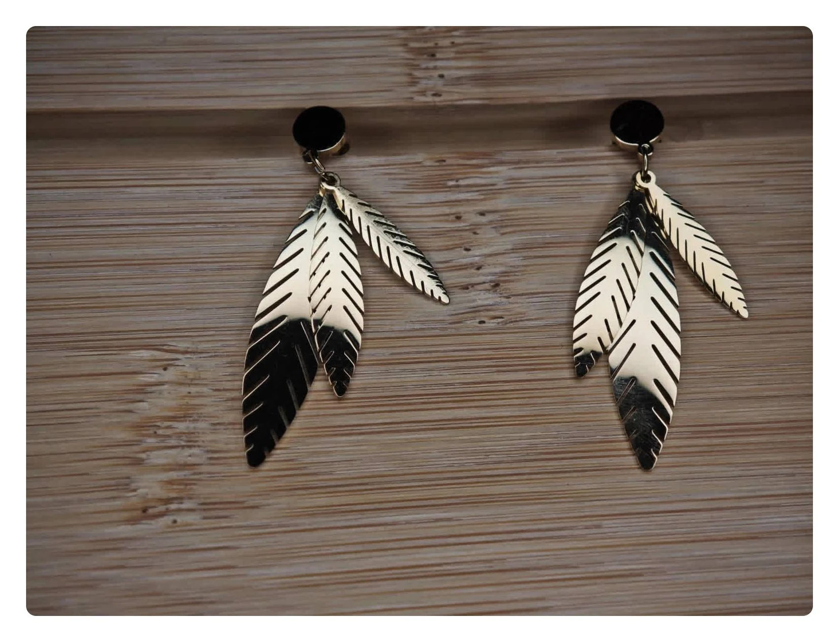 Boucles d'oreilles acier inoxydable doré plumes pendantes waterproof bohème femme 2