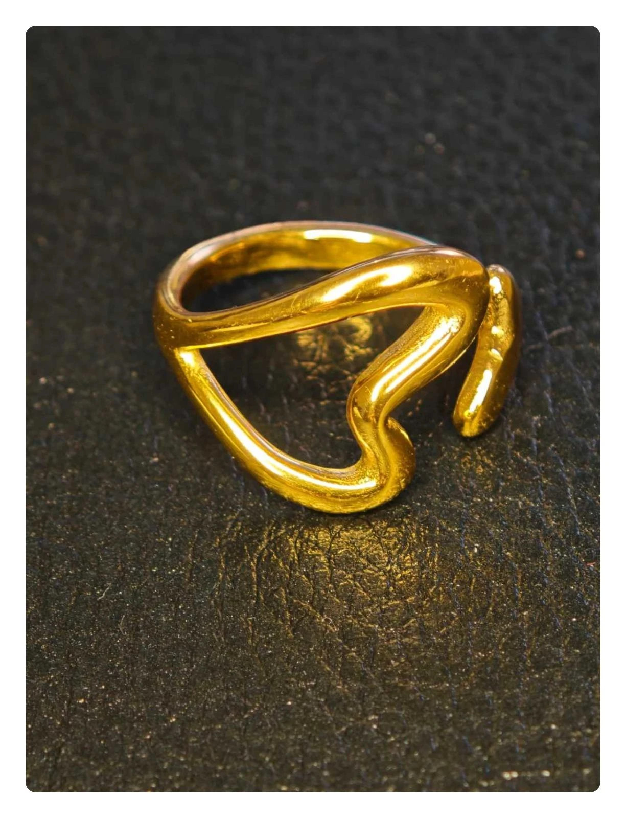 Bague cœur sculptural acier inoxydable doré ajustable waterproof romantique – taille Ajustable 2