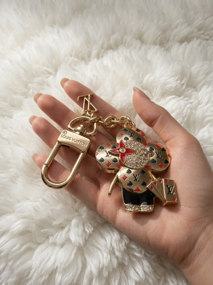 Porte-clés bijou ours fleuri doré