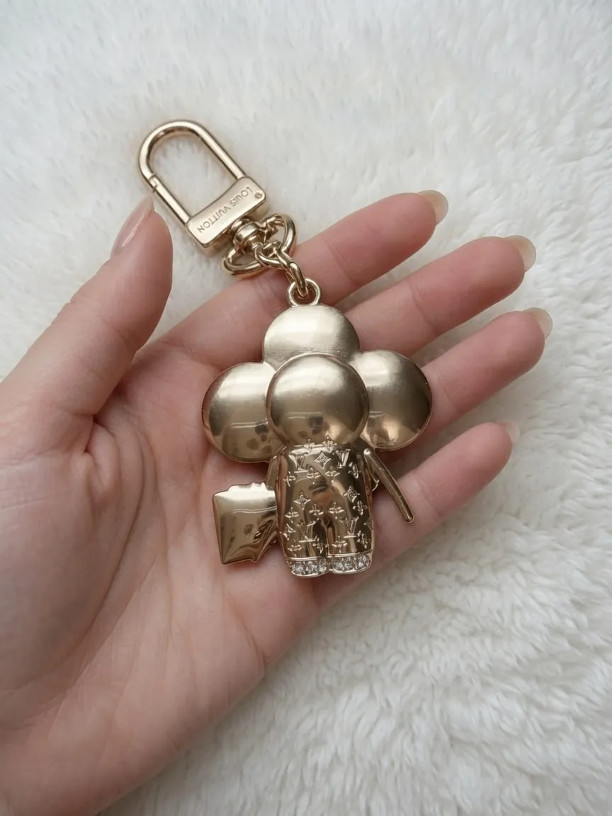 Porte-clés bijou ours fleuri doré 2