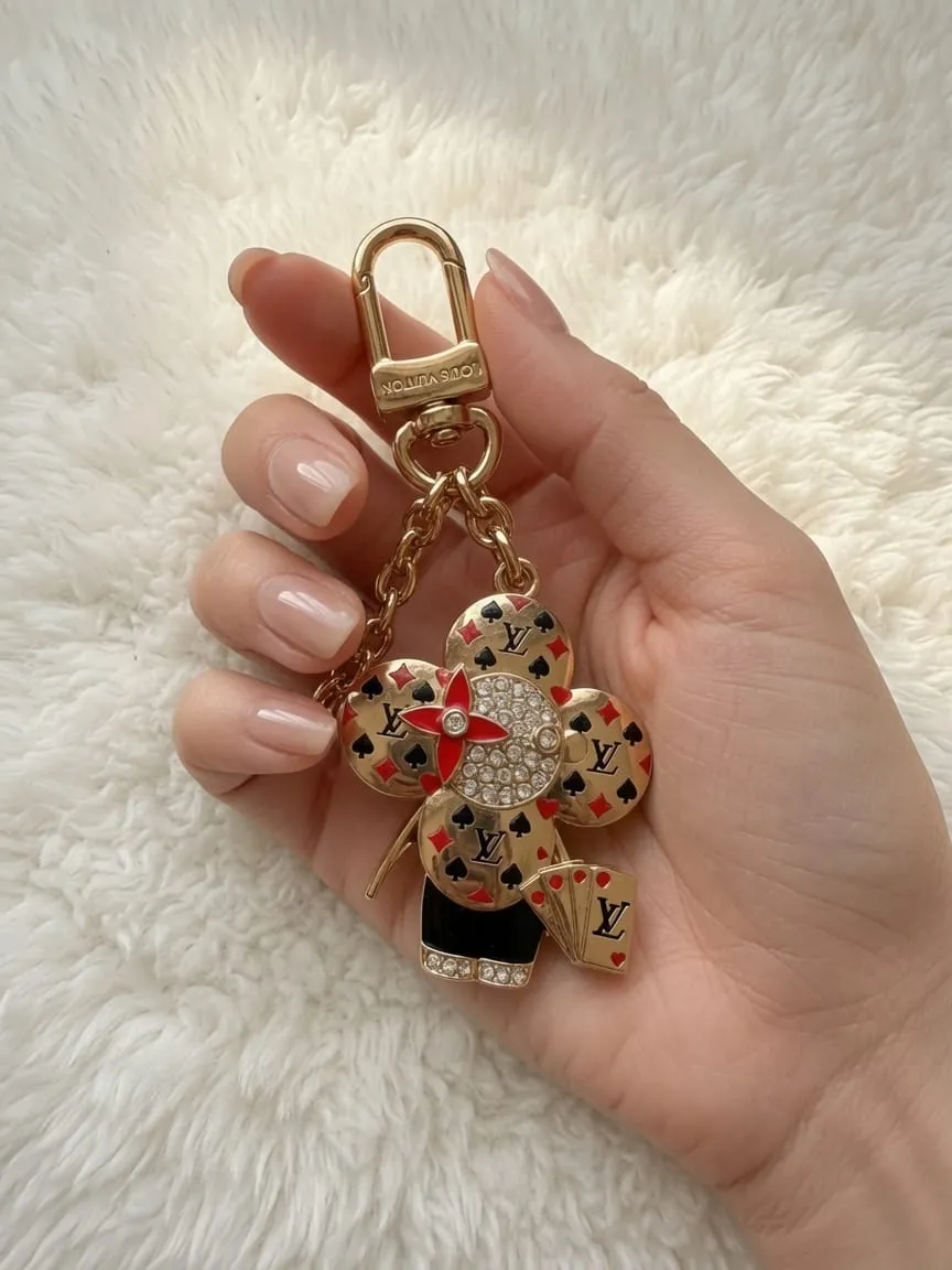 Porte-clés bijou ours fleuri doré 3