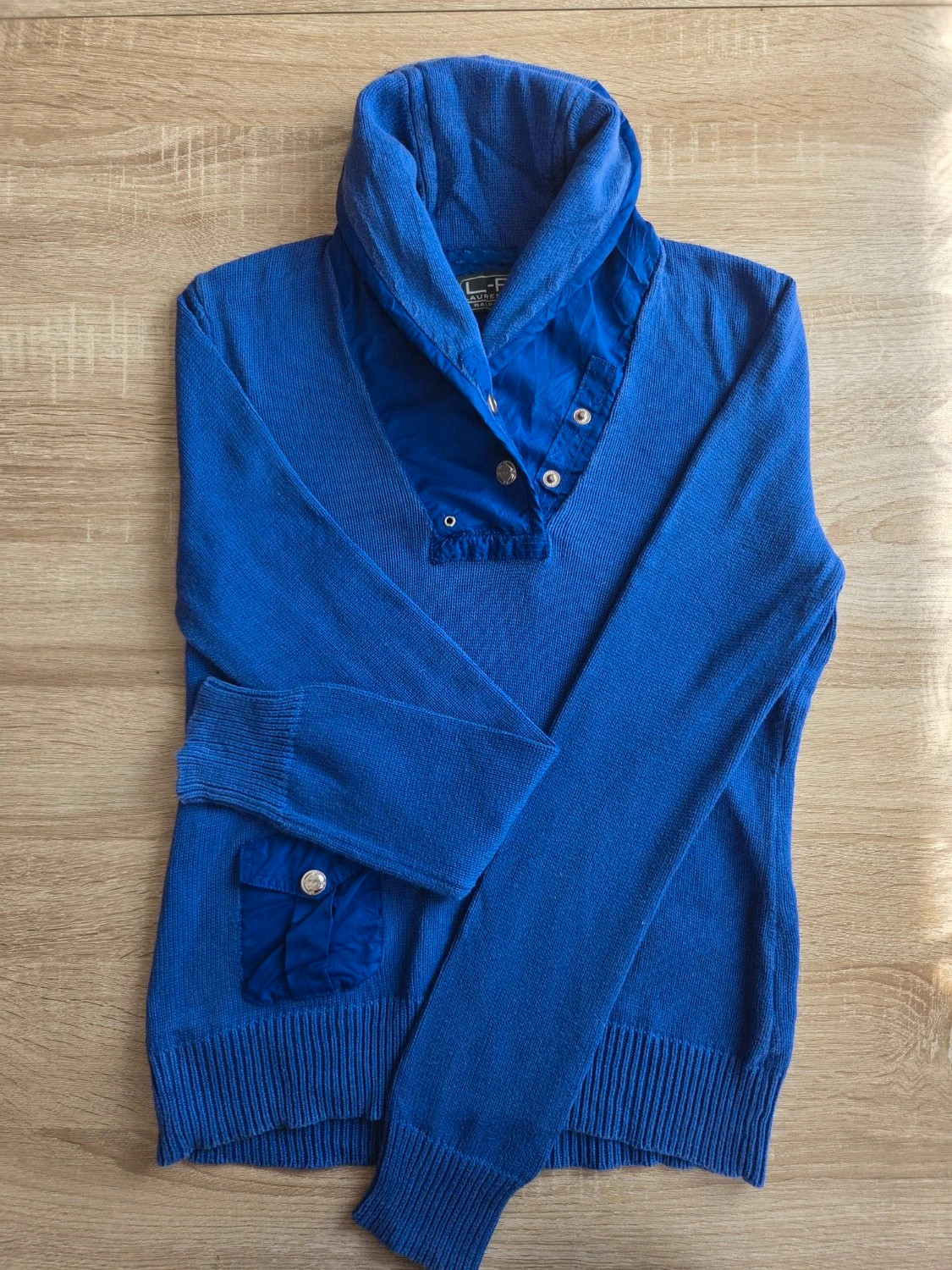 Pull Lauren Active Ralph Lauren chic col châle boutons pression poche plaquée bleu Femme Taille XS