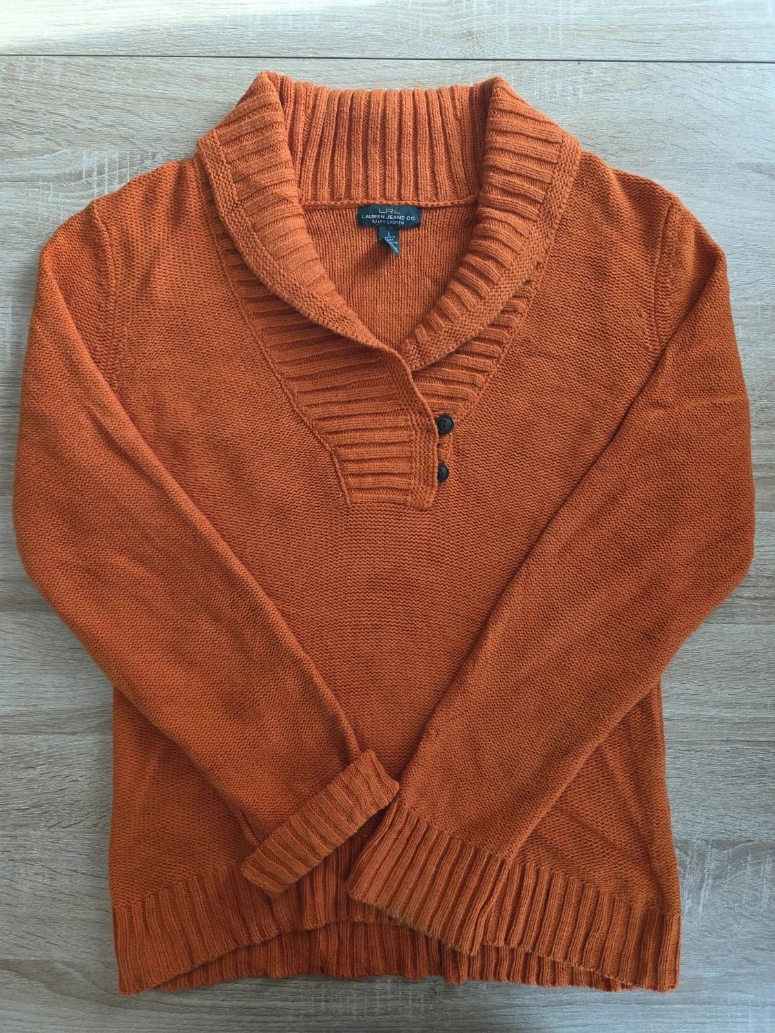 Pull Lauren Jeans CO. Ralph Lauren maille col châle boutons orange Femme Taille L