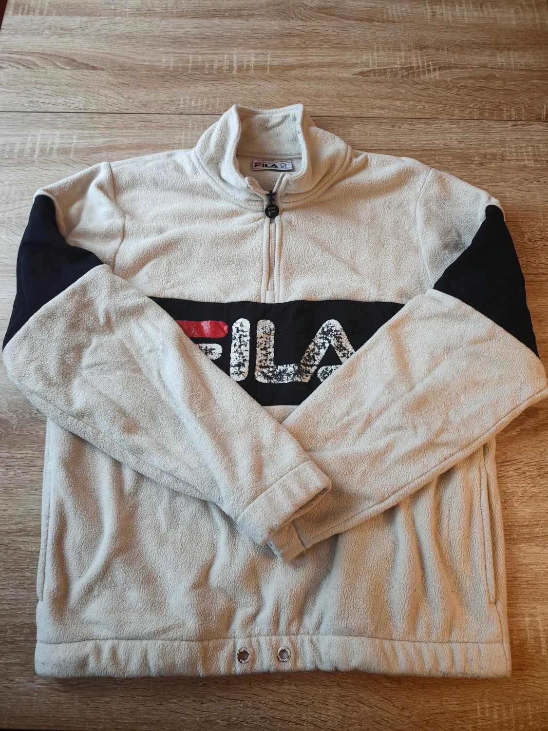 Veste polaire FILA zippé colorblock grand logo poches latérales col montant beige Homme taille L