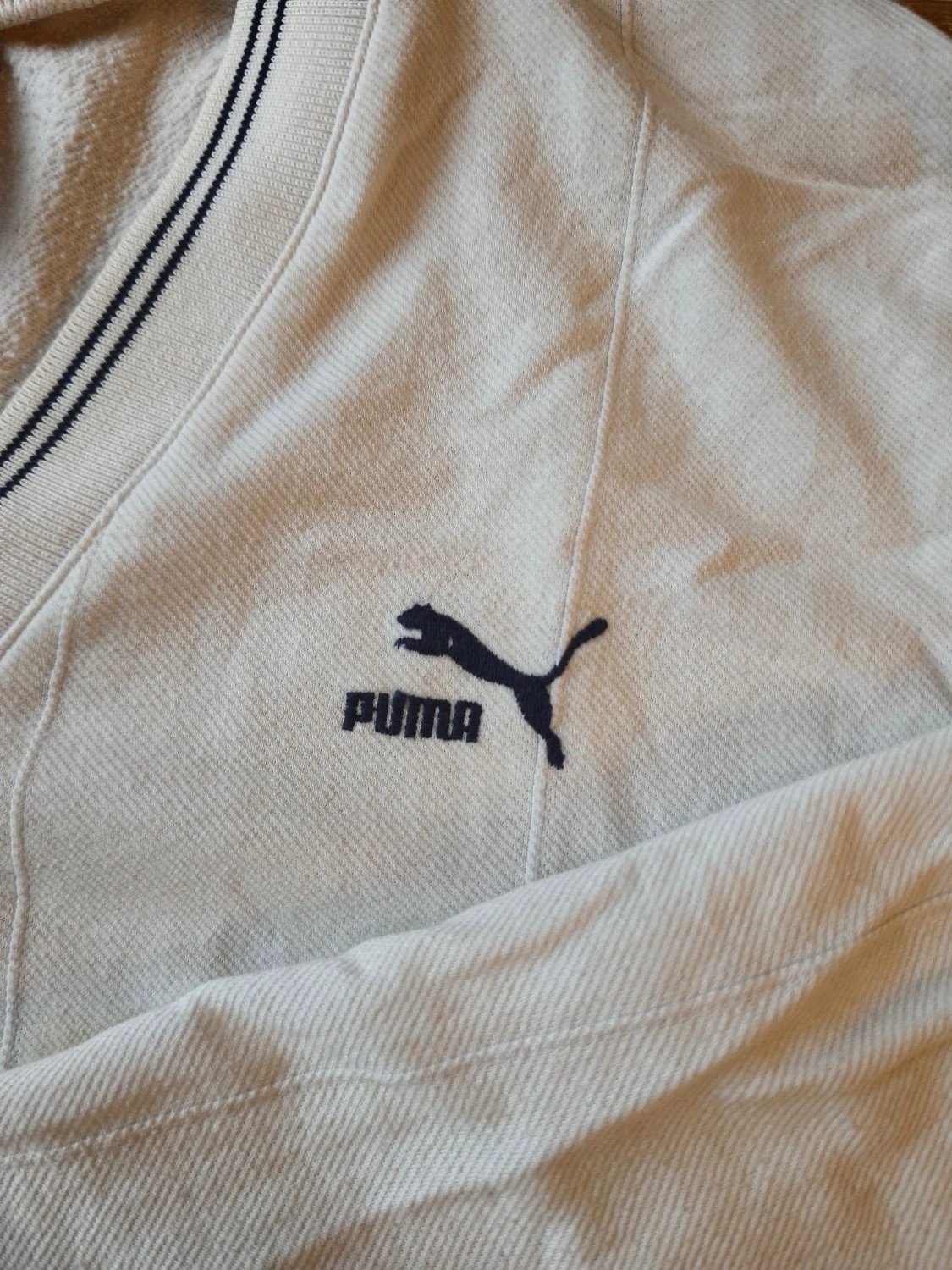 Sweat à col V Puma Vintage rétro finitions rayées logo brodé blanc Homme taille M – Puma – taille M 2