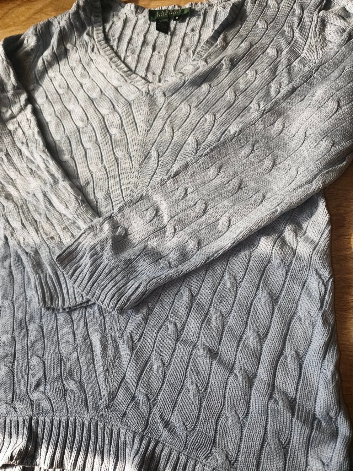 Pull Lauren Ralph Lauren torsadé col en v soie manches longues maille gris Femme taille M – Ralph Lauren – taille M / 38 / 10 4